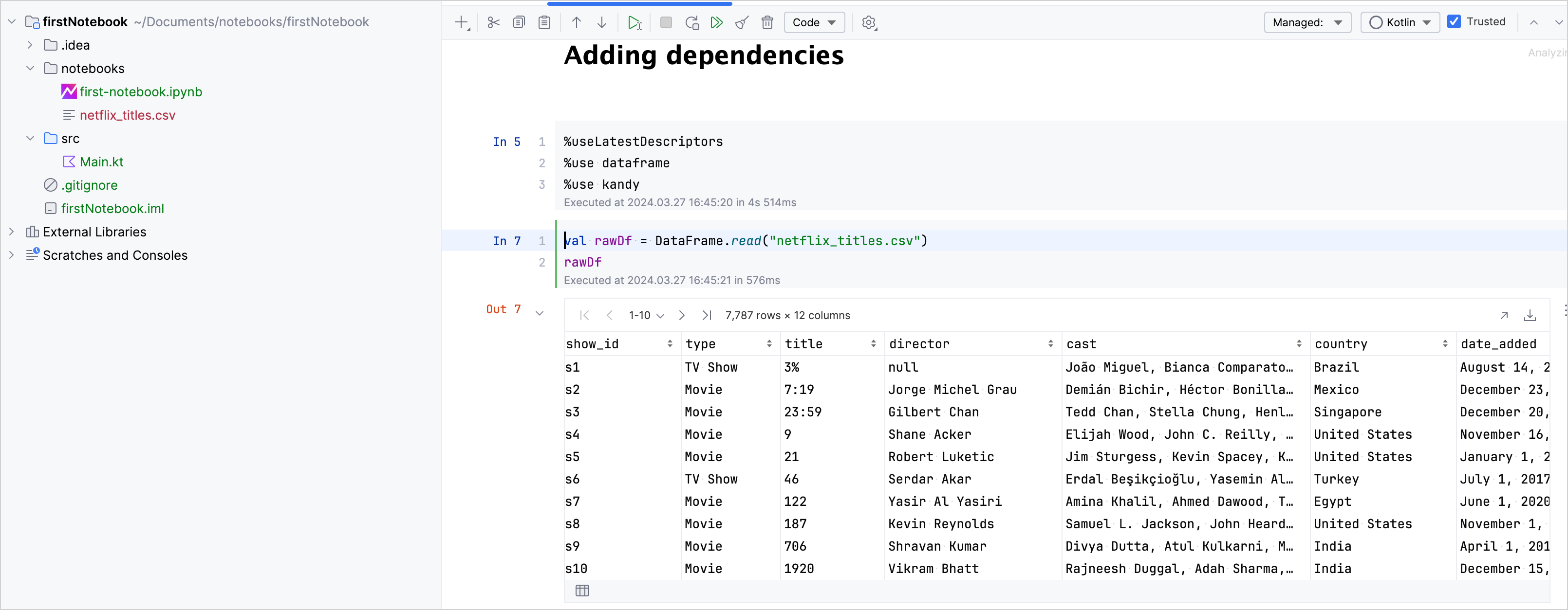 Using DataFrame to display data