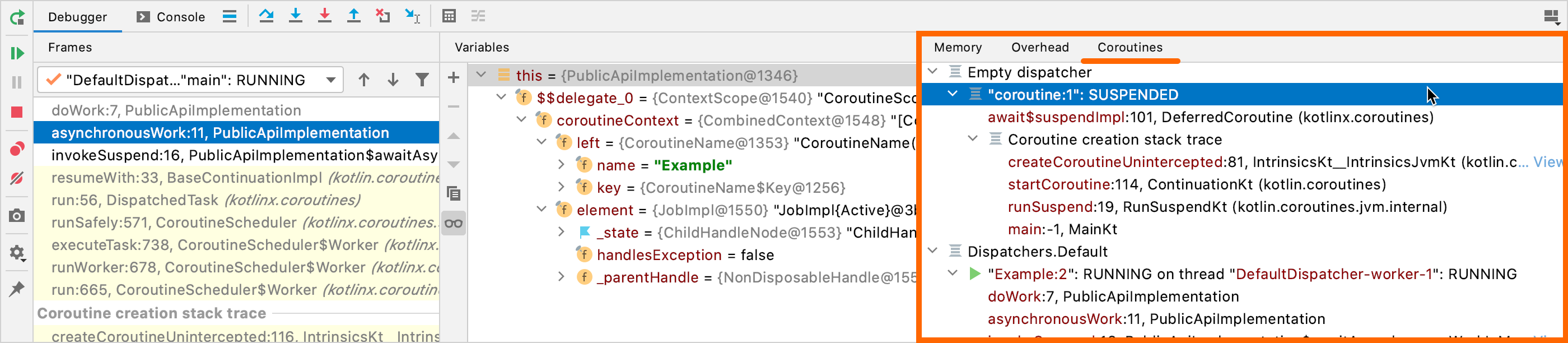 Debugging coroutines