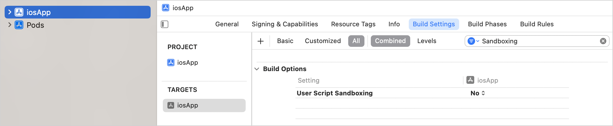 Disable sandboxing CocoaPods