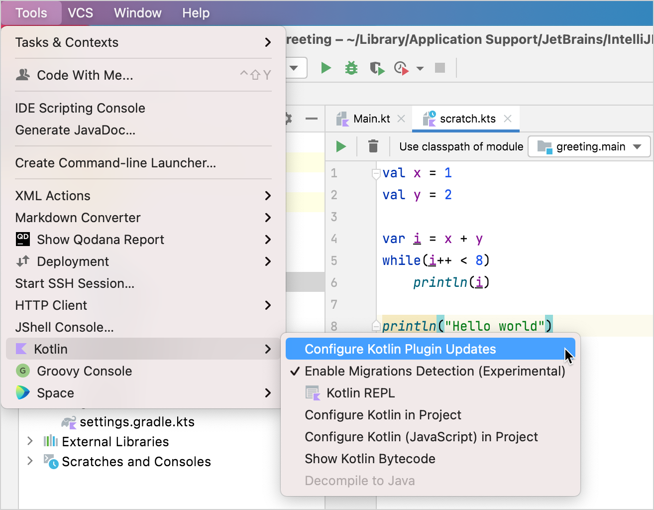 Select Kotlin Plugin Updates