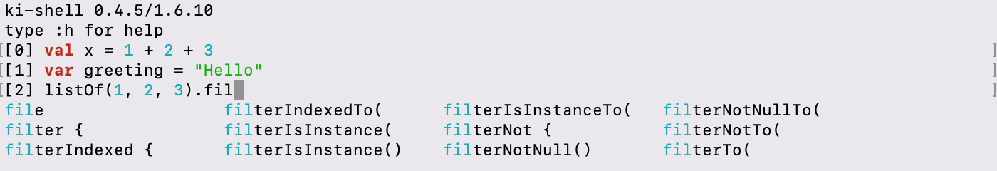 ki shell highlighting and completion