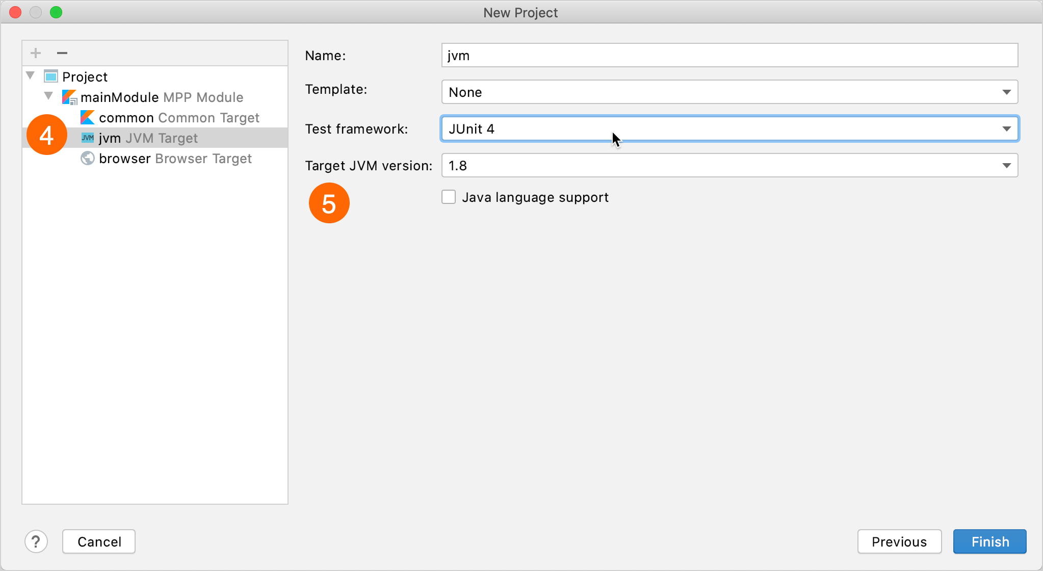 Kotlin Project Wizard - Configure targets