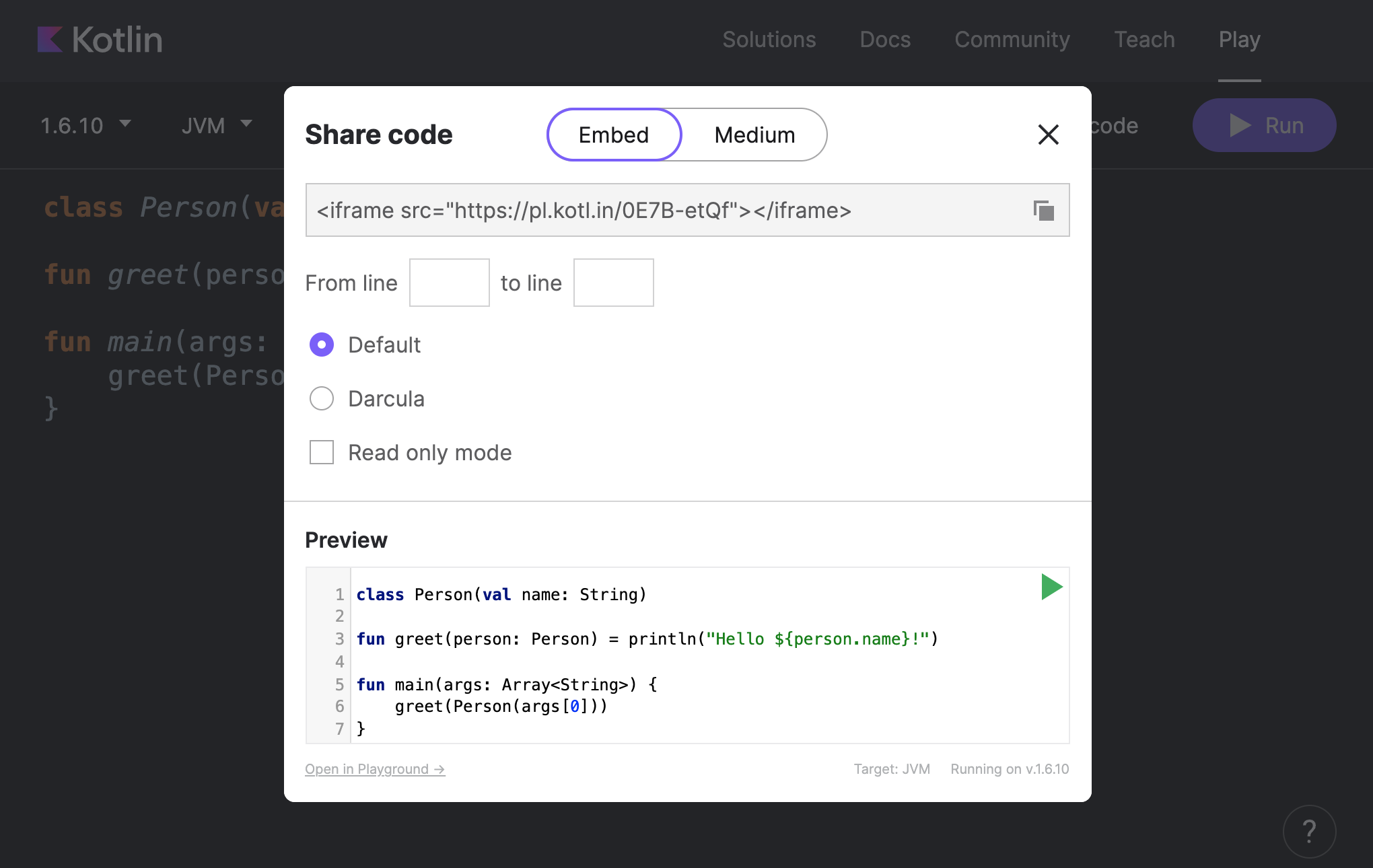 Playground: share code