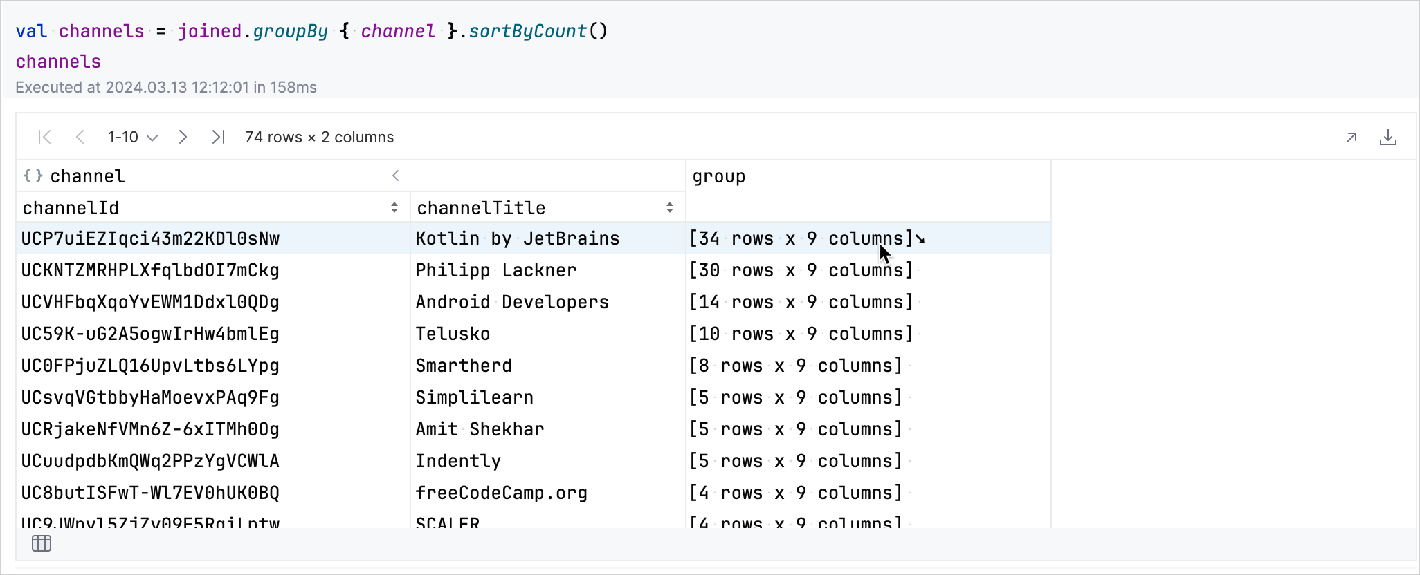 Expanding a row to reveal more details