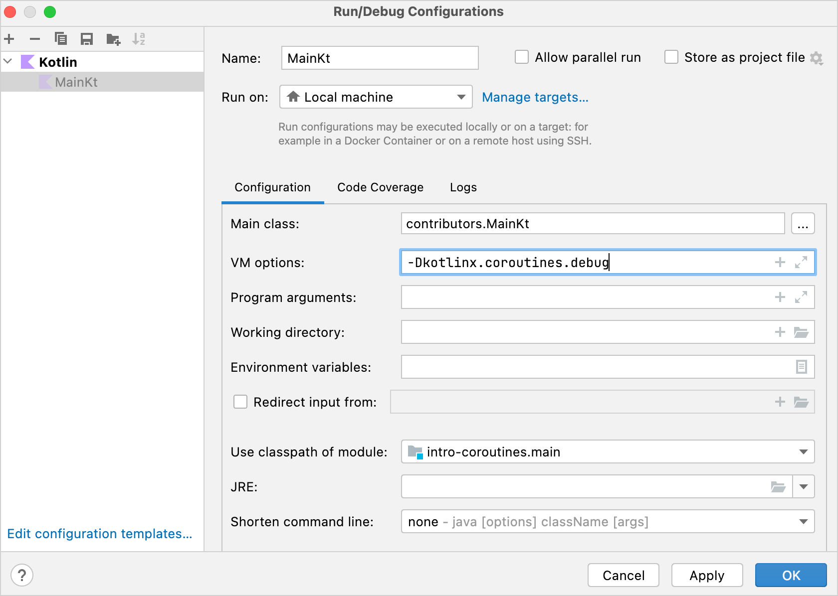 Edit run configuration