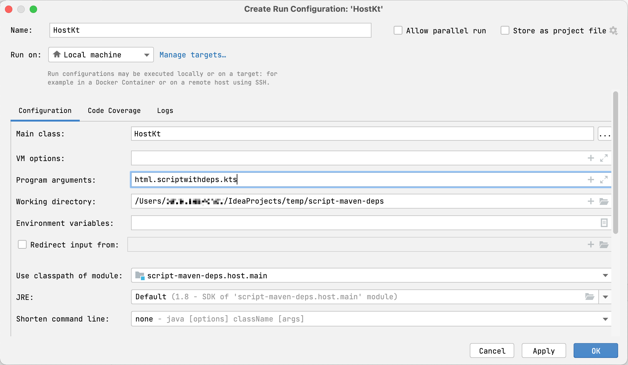 Scripting host run configuration